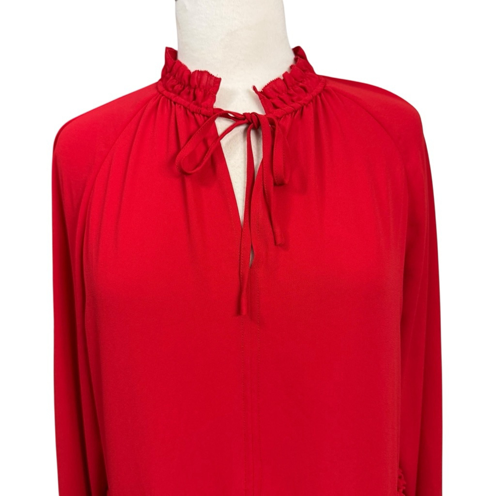 Loft Red Ruffle Hem Long Sleeve Blouse Women’s Medium - Picture 2 of 9